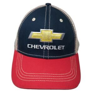 H3 Headwear Trucker Hat Blue Red Chevrolet Logo Mesh One Size Snapback